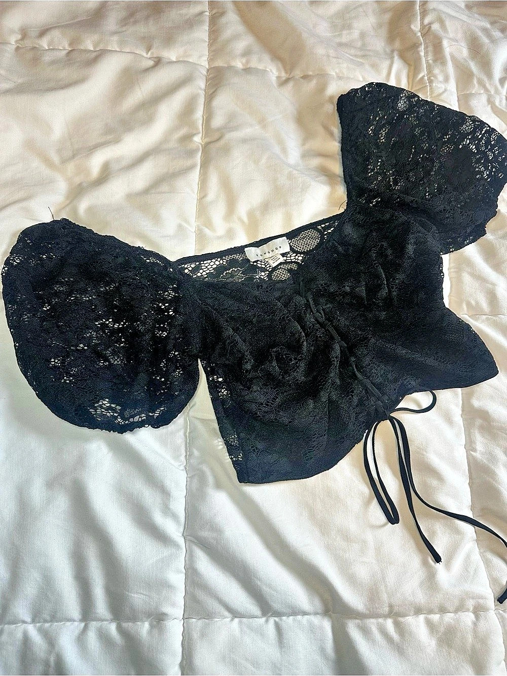 TOPSHOP Black Lace Crop Top Size Large Like New